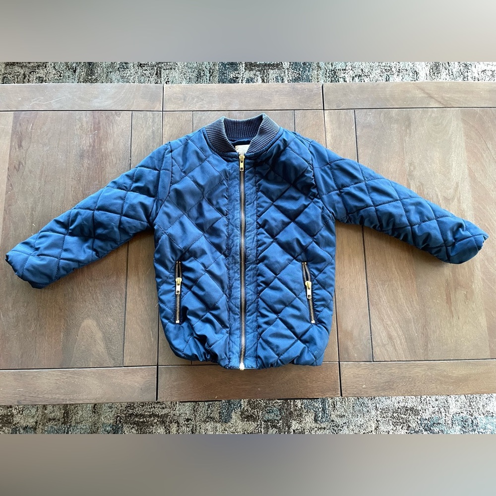 Navy Blue Peek Quilted Bomber Jacket (kids XS 2-3)